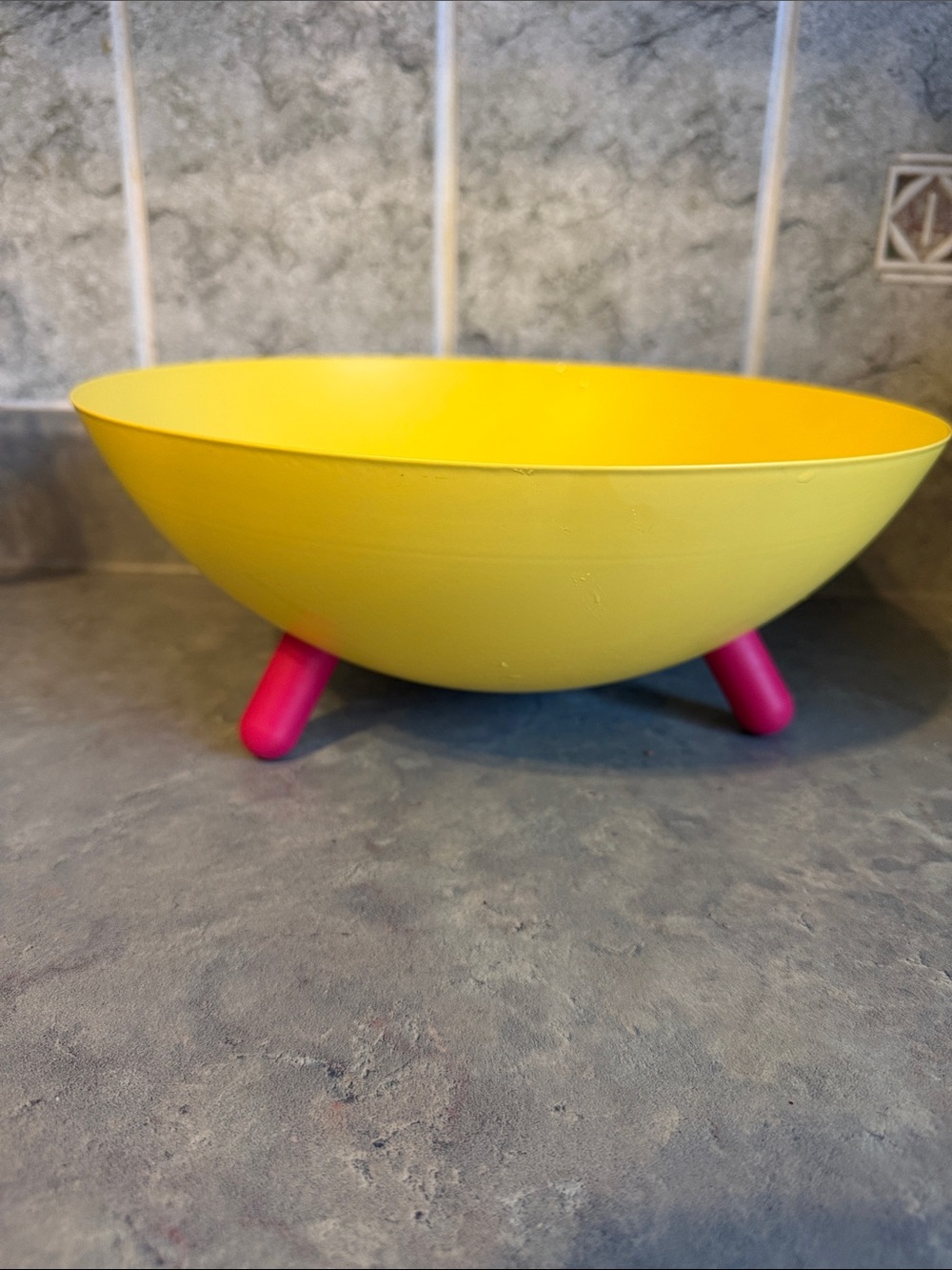 Vintage Ikea Postmodern Swedish Ps Series Yellow Pink Tripod bowl Ola Wihlborg